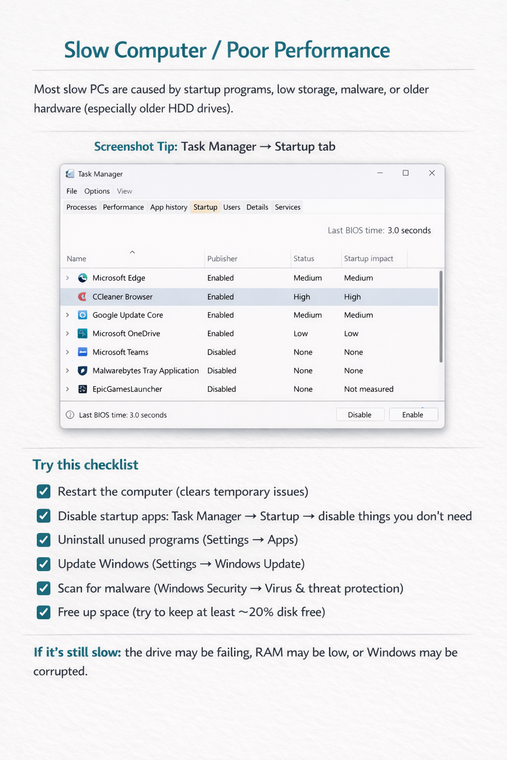 Windows Task Manager Startup tab showing startup programs